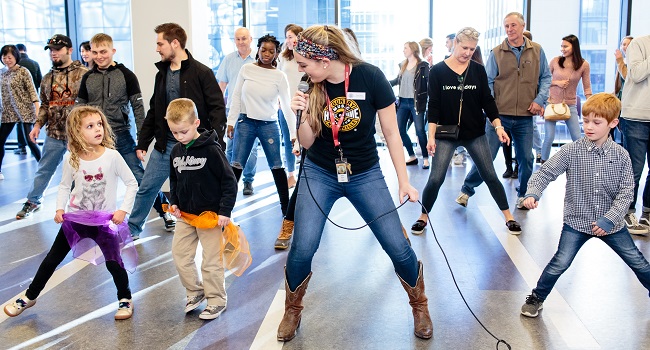 Kids and Adults - Line Dancing at the Museum